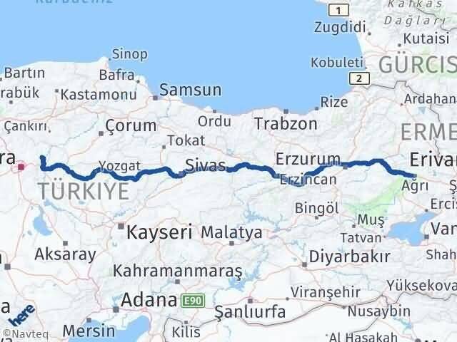 Ankara Kalecik Ağrı Arası Kaç Km - Yol Haritası
