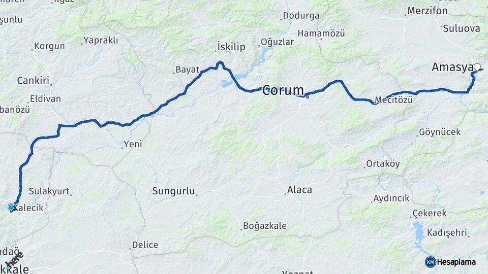 Ankara Kalecik Amasya Arası Kaç Km - Yol Haritası