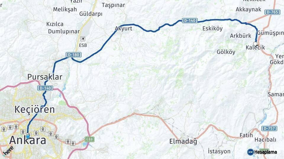 Ankara Kalecik Arası Kaç Km - Yol Haritası