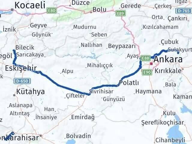 Ankara Kalecik Bilecik Arası Kaç Km - Yol Haritası