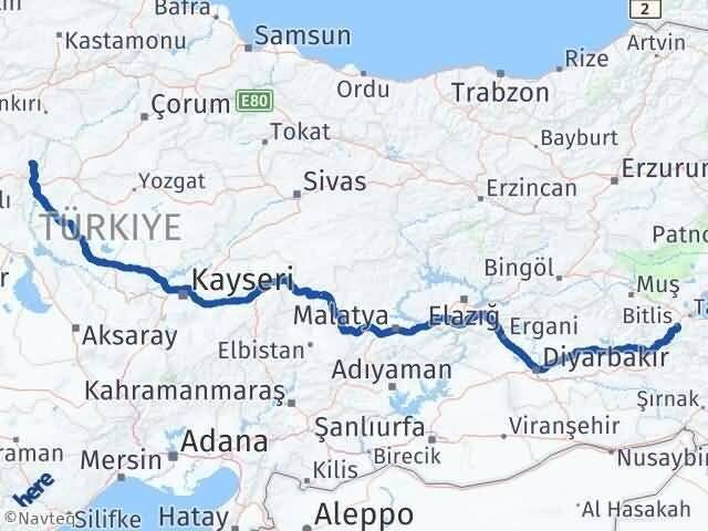 Ankara Kalecik Bitlis Arası Kaç Km - Yol Haritası