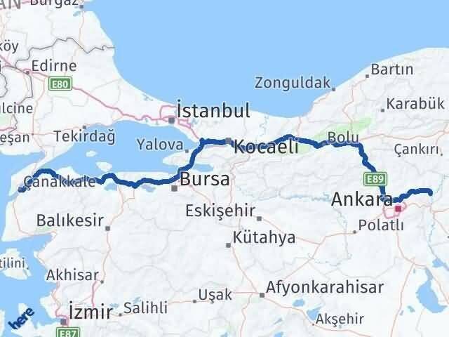 Ankara Kalecik Çanakkale Arası Kaç Km - Yol Haritası