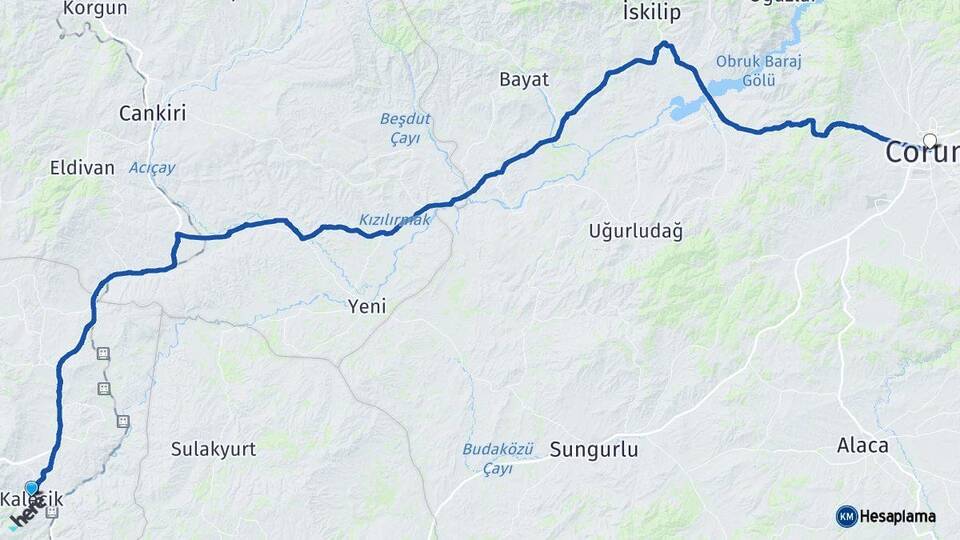 Ankara Kalecik Çorum Arası Kaç Km - Yol Haritası