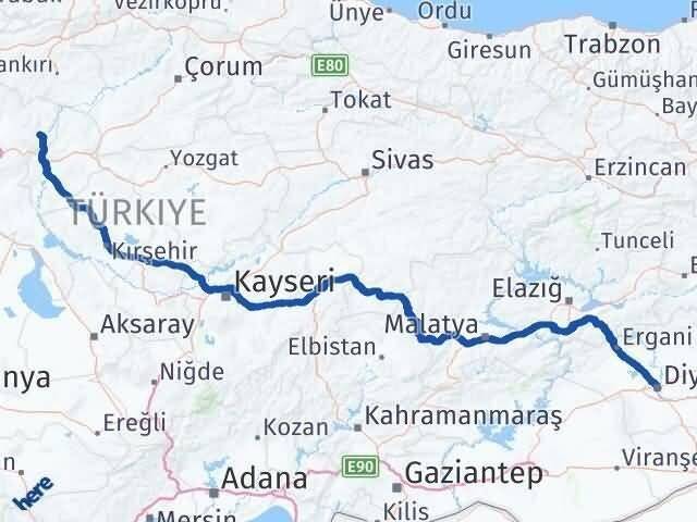 Ankara Kalecik Diyarbakır Arası Kaç Km - Yol Haritası