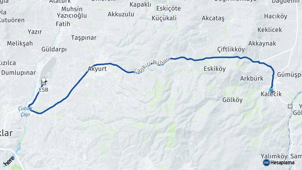 Kalecik Esenboğa Havalimanı Arası Kaç Km - Yol Tarifi