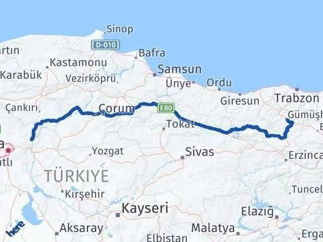 Ankara Kalecik Gümüşhane Arası Kaç Km - Yol Haritası