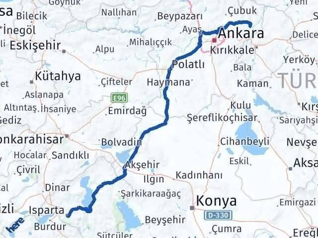 Ankara Kalecik Isparta Arası Kaç Km - Yol Haritası