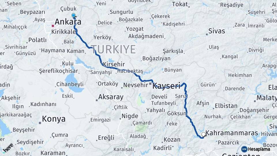 Ankara Kalecik Kahramanmaraş Arası Kaç Km - Yol Haritası