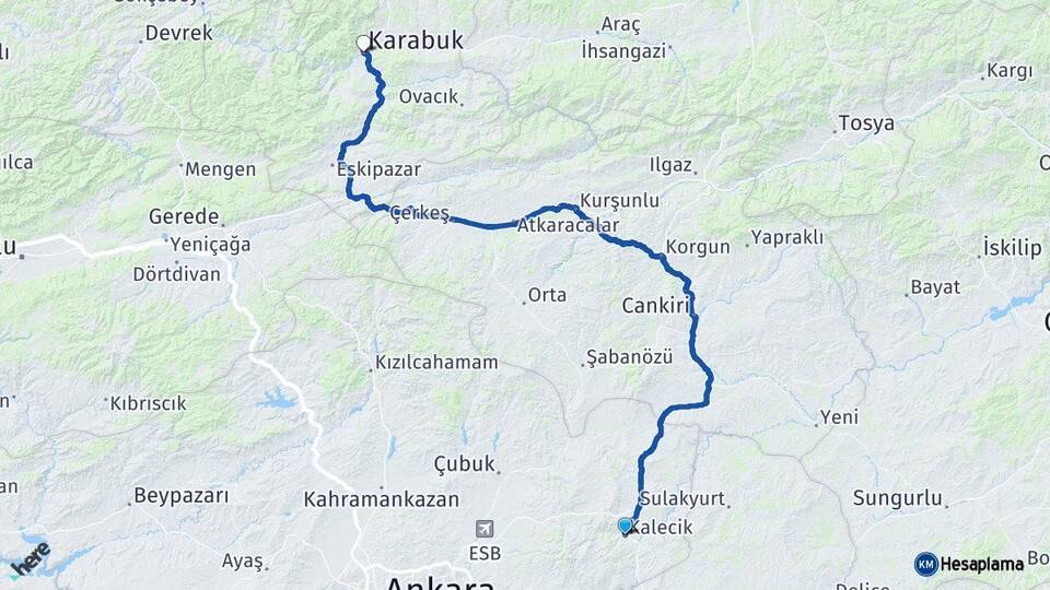 Ankara Kalecik Karabük Arası Kaç Km - Yol Haritası