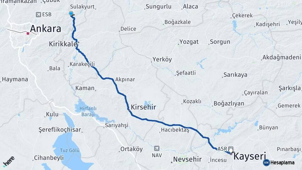 Ankara Kalecik Kayseri Arası Kaç Km - Yol Haritası