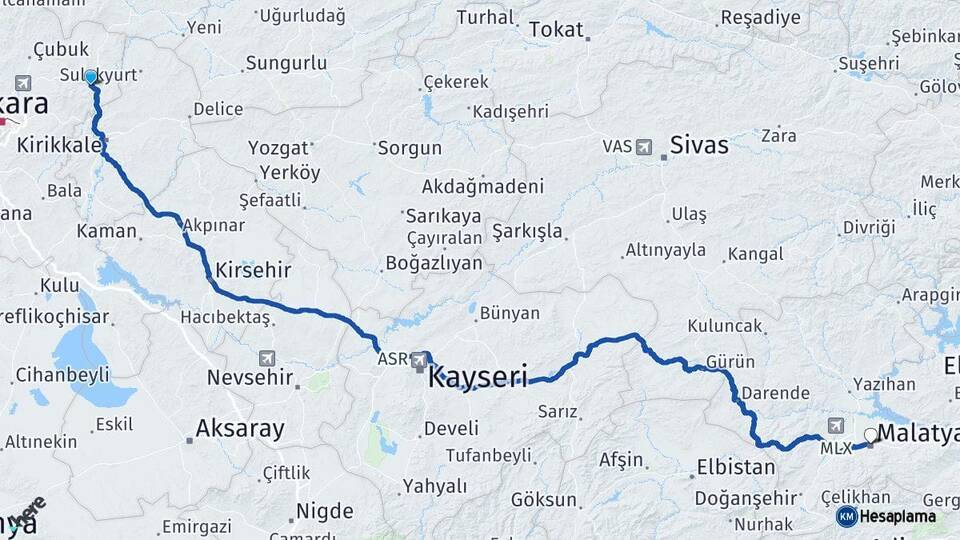 Ankara Kalecik Malatya Arası Kaç Km - Yol Haritası