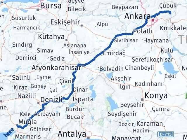 Ankara Kalecik Muğla Arası Kaç Km - Yol Haritası