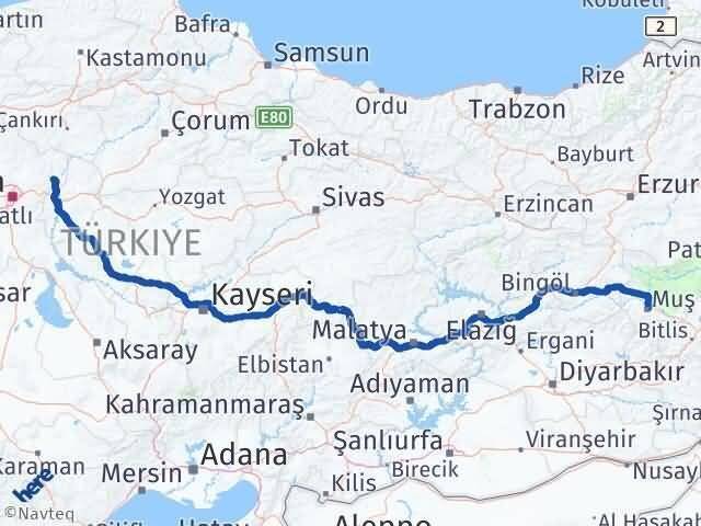 Ankara Kalecik Muş Arası Kaç Km - Yol Haritası