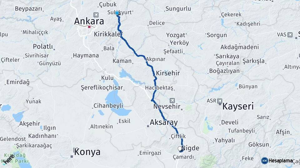 Ankara Kalecik Niğde Arası Kaç Km - Yol Haritası