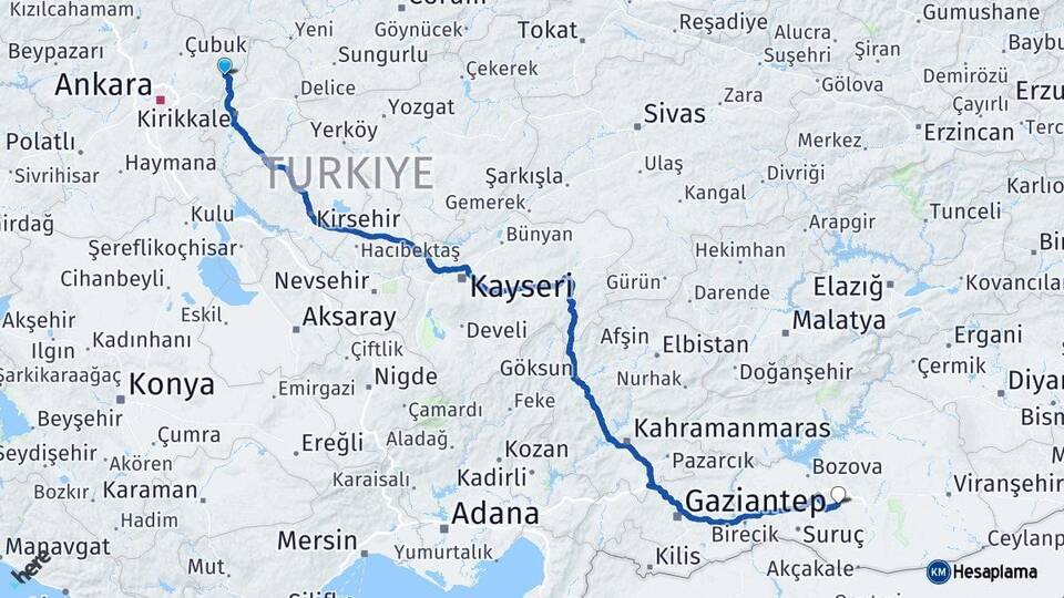 Ankara Kalecik Şanlıurfa Arası Kaç Km - Yol Haritası