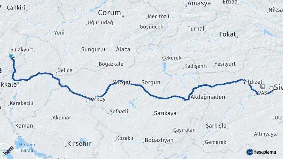 Ankara Kalecik Sivas Arası Kaç Km - Yol Haritası