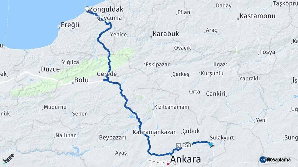 Ankara Kalecik Zonguldak Arası Kaç Km - Yol Haritası
