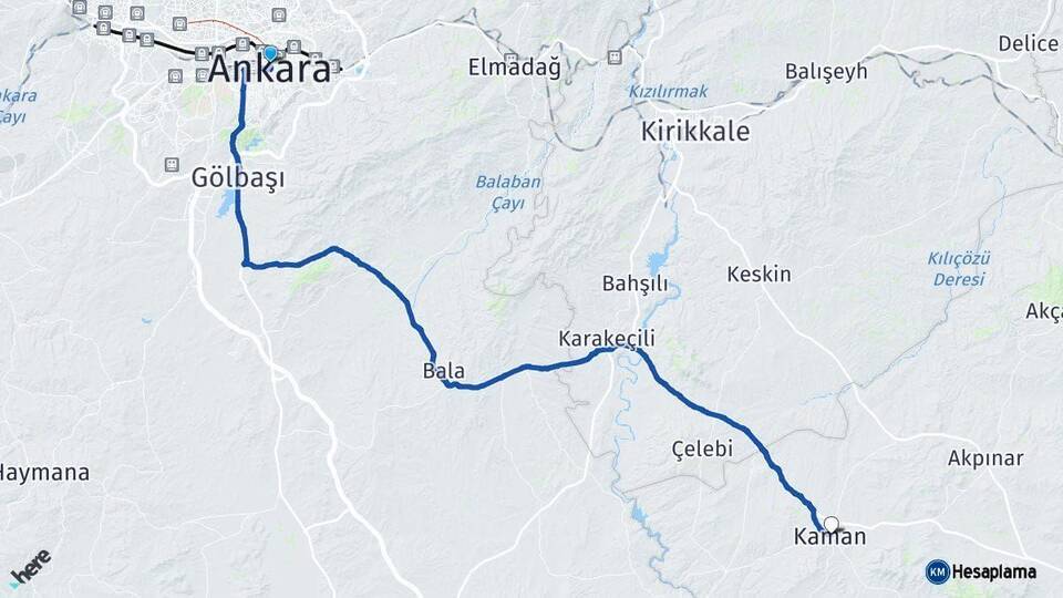 Ankara Kaman Kırşehir Arası Kaç Km - Yol Haritası