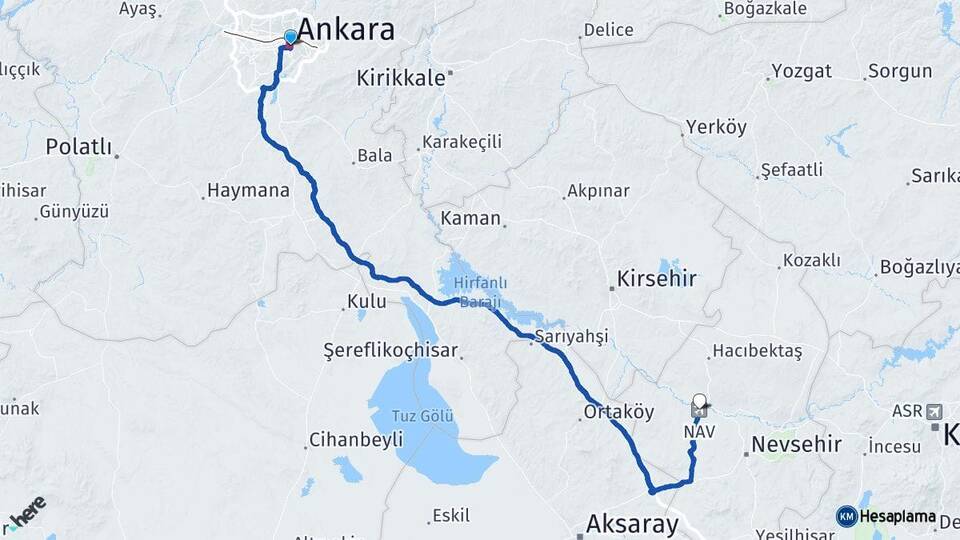 Ankara Kapadokya Havalimanı Arası Kaç Km - Yol Haritası