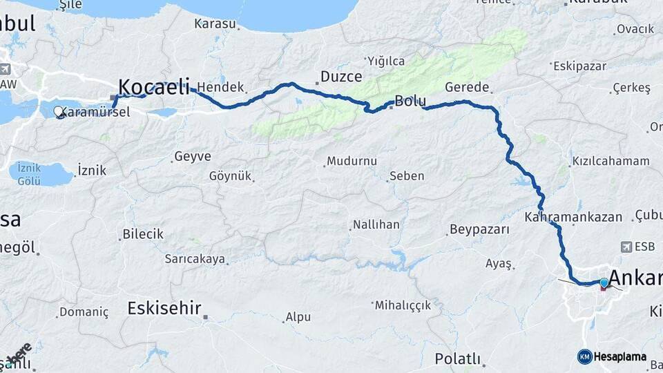 Ankara Karamürsel Arası Kaç Km - Yol Tarifi