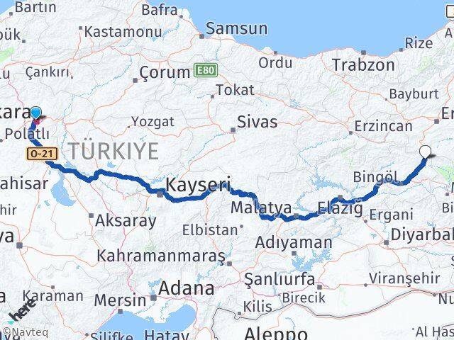 Ankara Karlıova Bingöl Arası Kaç Km - Yol Haritası