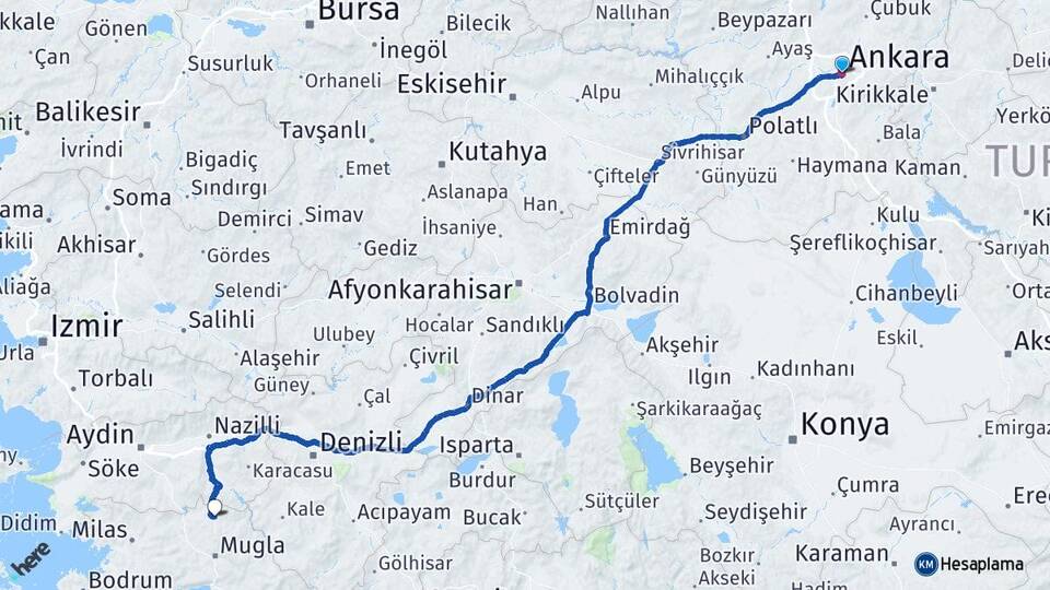 Ankara Kavaklıdere Muğla Arası Kaç Km - Yol Haritası