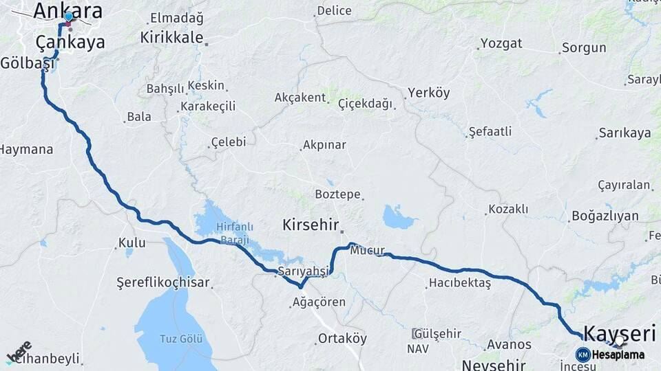 Ankara Kayseri Arası Kaç Km - Yol Haritası