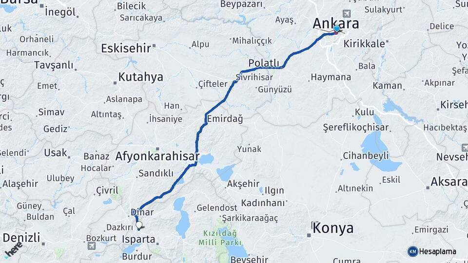 Ankara Keçiborlu Isparta Arası Kaç Km - Yol Haritası