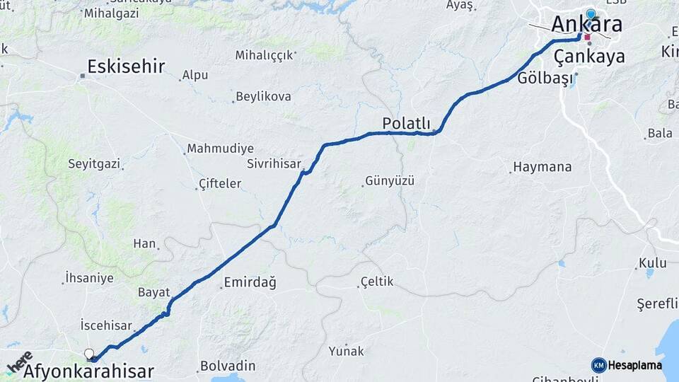 Ankara Keçiören Afyonkarahisar Arası Kaç Km - Yol Haritası