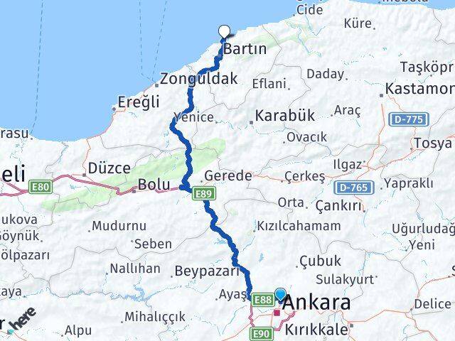 Ankara Keçiören Aktepe Amasra Bartın Arası Kaç Km - Yol Haritası