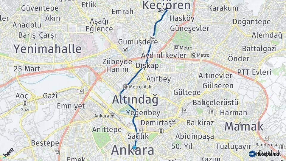 Ankara Keçiören Arası Kaç Km - Yol Haritası