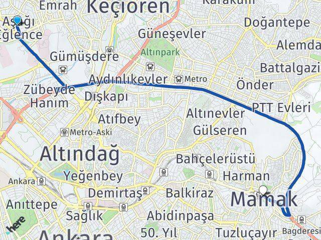 Aşağı Eğlence Mamak Arası Kaç Km - Yol Tarifi
