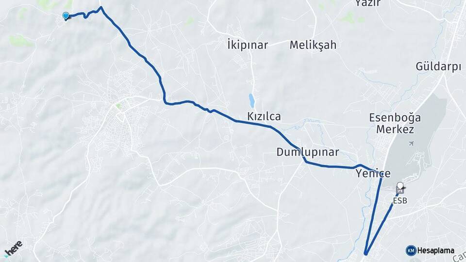 Bağlum Güzelyurt Esenboğa Havalimanı Arası Kaç Km - Yol Tarifi