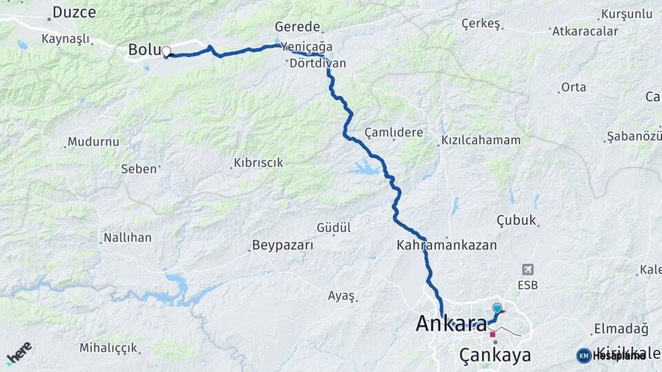 Ankara Keçiören Bolu Arası Kaç Km - Yol Haritası