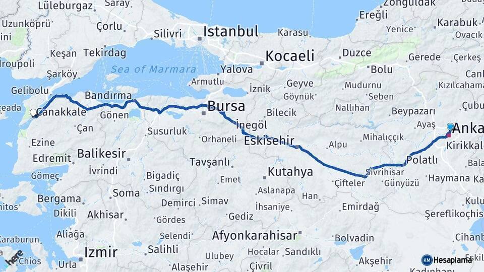 Ankara Keçiören Çanakkale Arası Kaç Km - Yol Haritası