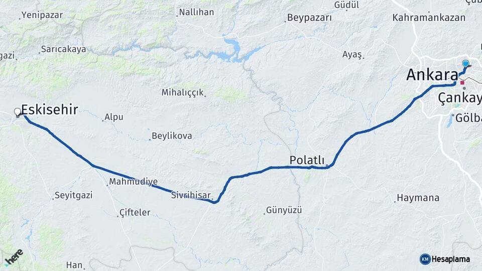 Ankara Keçiören Eskişehir Arası Kaç Km - Yol Haritası