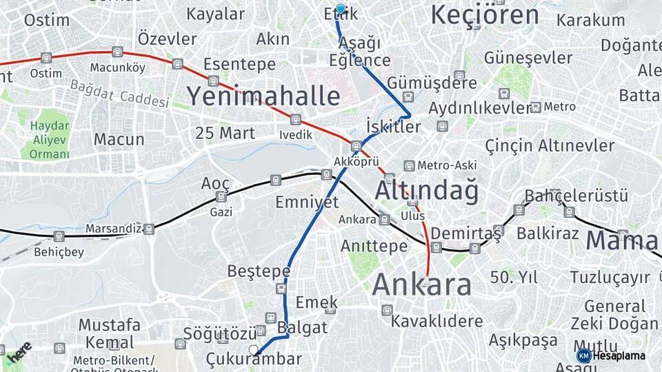 Etlik Çukurambar Arası Kaç Km - Yol Tarifi
