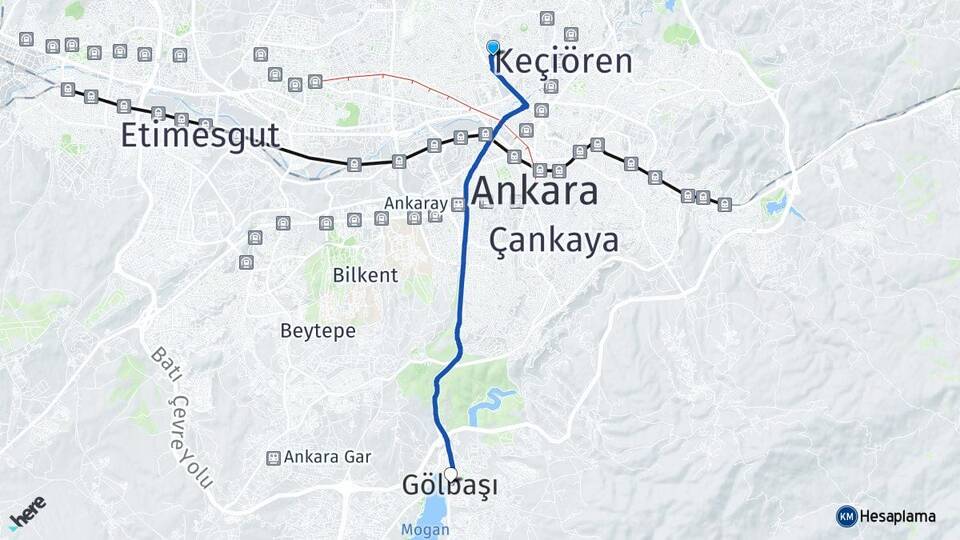 Ankara Keçiören Etlik Gölbaşı Arası Kaç Km - Yol Haritası