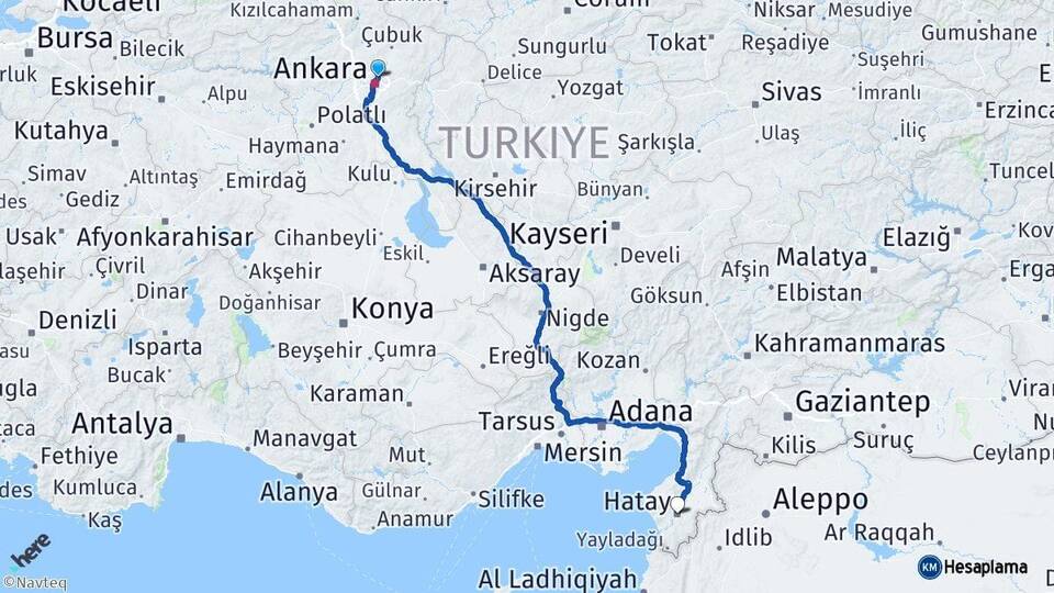 Ankara Keçiören Hatay Arası Kaç Km - Yol Haritası