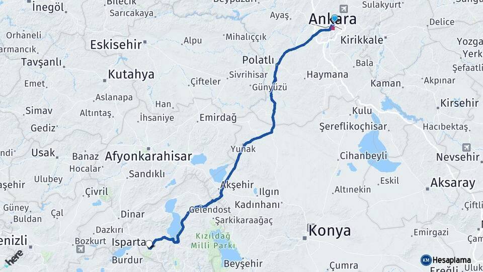 Ankara Keçiören Isparta Arası Kaç Km - Yol Haritası