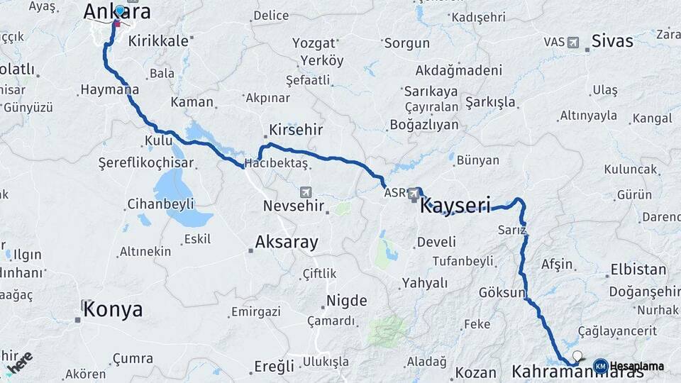 Ankara Keçiören Kahramanmaraş Arası Kaç Km - Yol Haritası