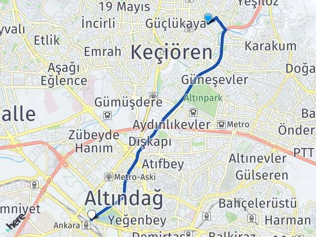 Kamil Ocak Ankara Tren Garı Arası Kaç Km - Yol Tarifi