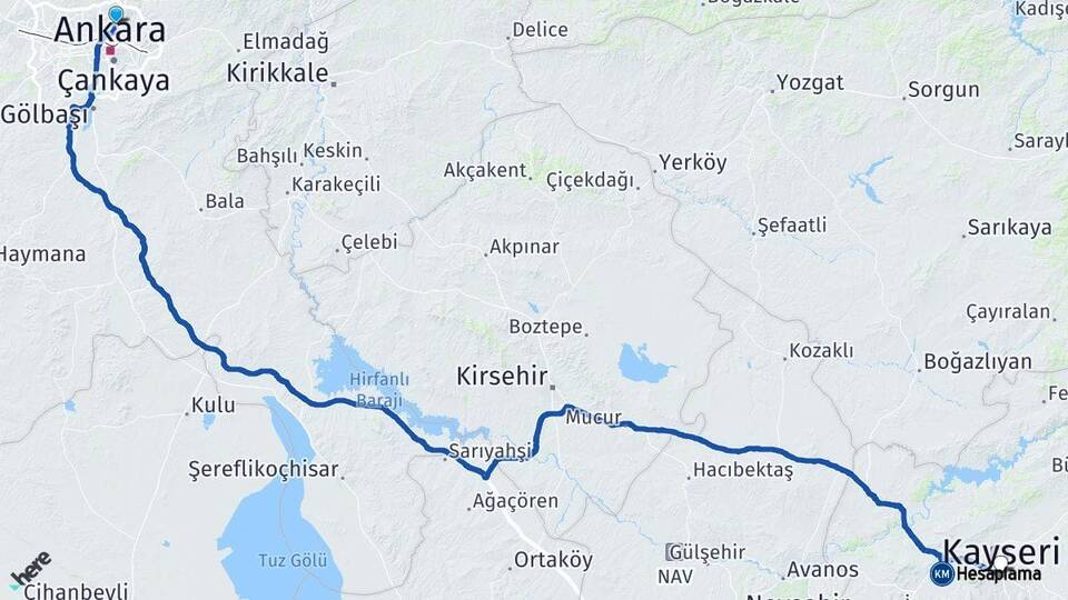 Ankara Keçiören Kayseri Arası Kaç Km - Yol Haritası