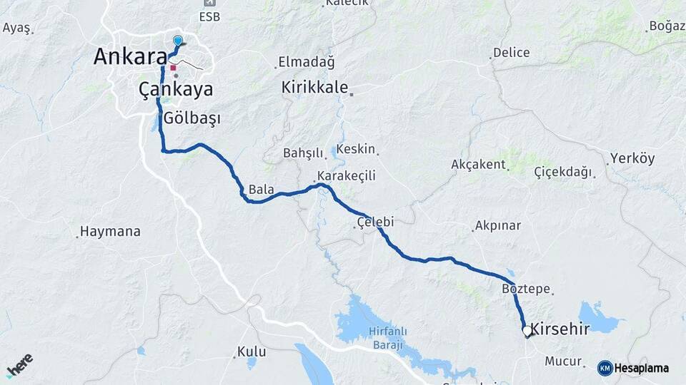 Ankara Keçiören Kırşehir Arası Kaç Km - Yol Haritası