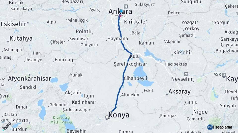 Ankara Keçiören Konya Arası Kaç Km - Yol Haritası