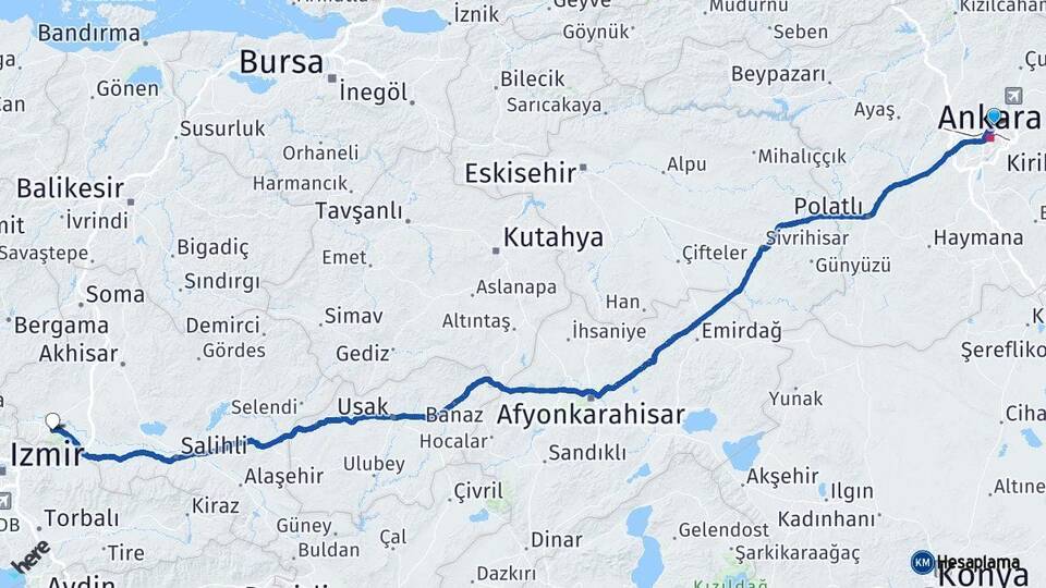 Ankara Keçiören Manisa Arası Kaç Km - Yol Haritası