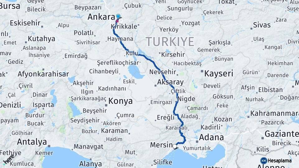 Ankara Keçiören Mersin Arası Kaç Km - Yol Haritası