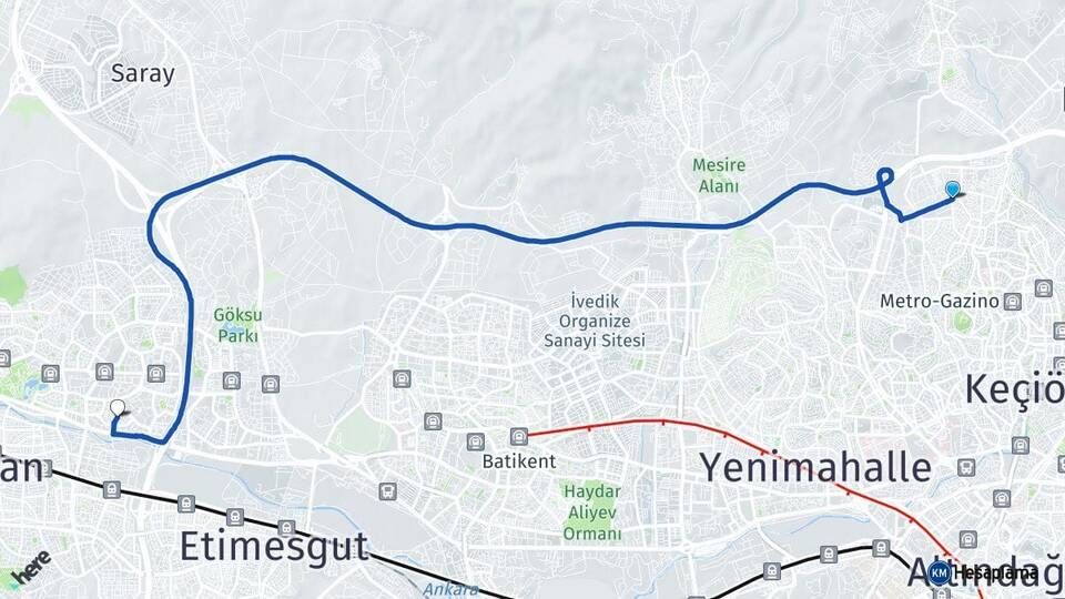 Ankara Keçiören Ovacık Eryaman Etimesgut Arası Kaç Km - Yol Haritası