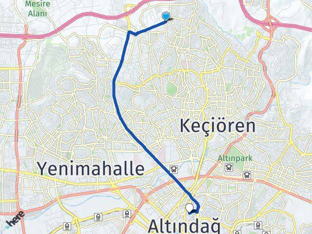 Ankara Keçiören Ovacık Hacı Bayram Altındağ Arası Kaç Km - Yol Haritası