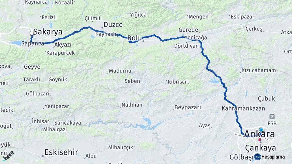 Ankara Keçiören Sakarya Arası Kaç Km - Yol Haritası